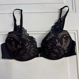 Adore Me Women’s Sz 32C Tan Black Lace Overlay Bra